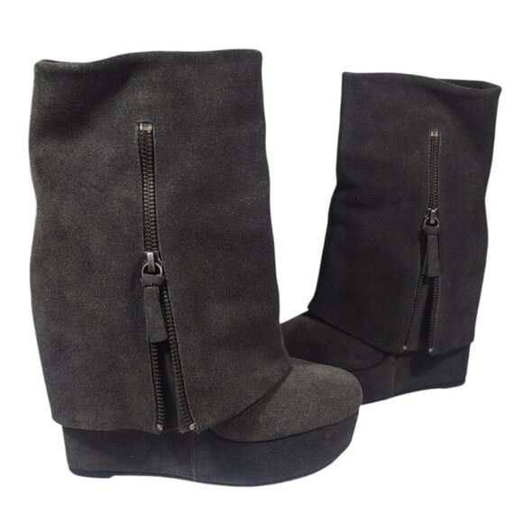 Rare Alice & Olivia Grey Foldover Hidden Heel Yeardley Boots SZ 7 37  Y2K Bratz - Picture 1 of 8